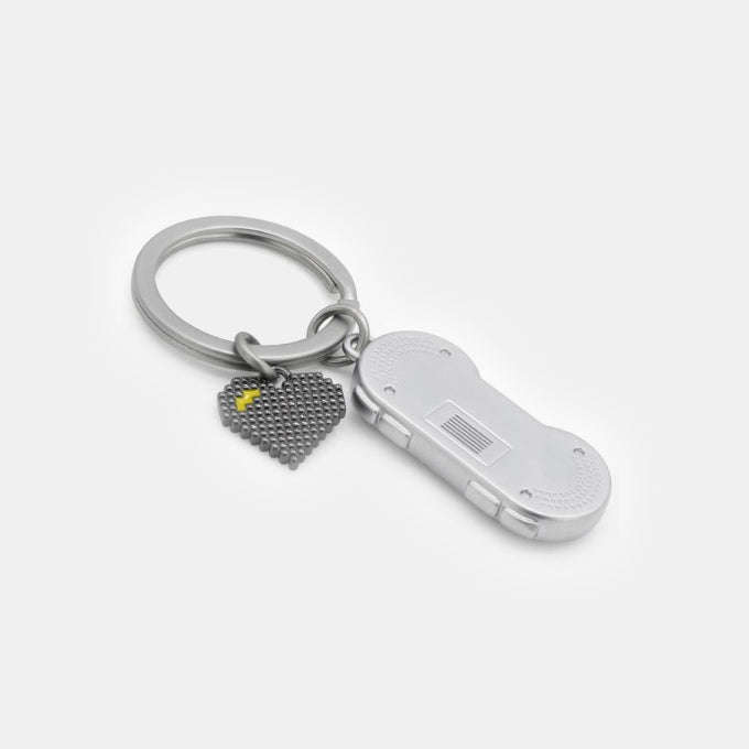 Miniature 3D Gamer Remote and Heart Metal Keyring