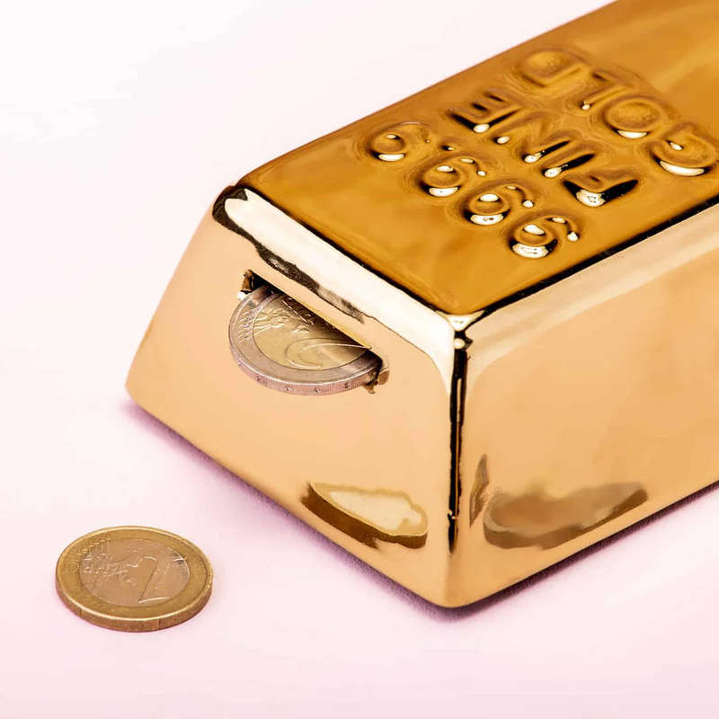 Fun Gold Bar Coin Bank With Rubber Stopper