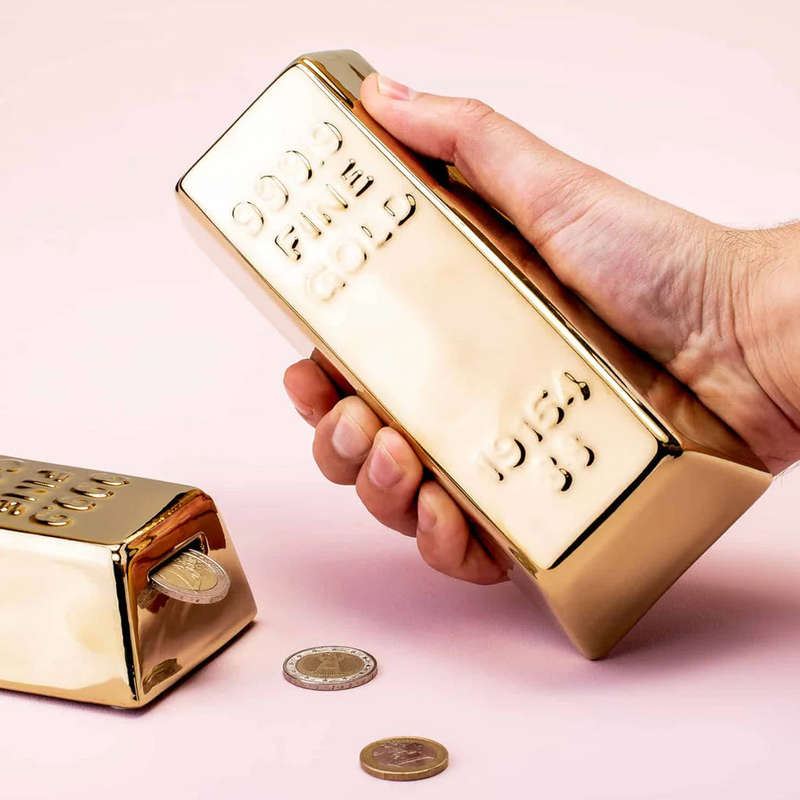 Fun Gold Bar Coin Bank With Rubber Stopper