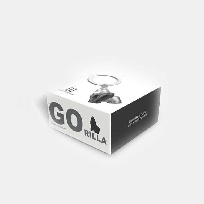 Miniature 3D Silverback Gorilla Charm Metal Keyring