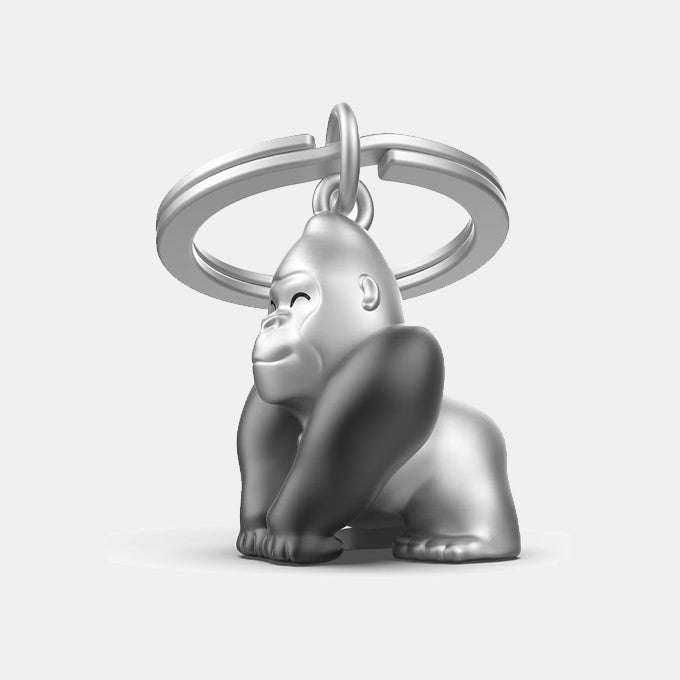 Miniature 3D Silverback Gorilla Charm Metal Keyring