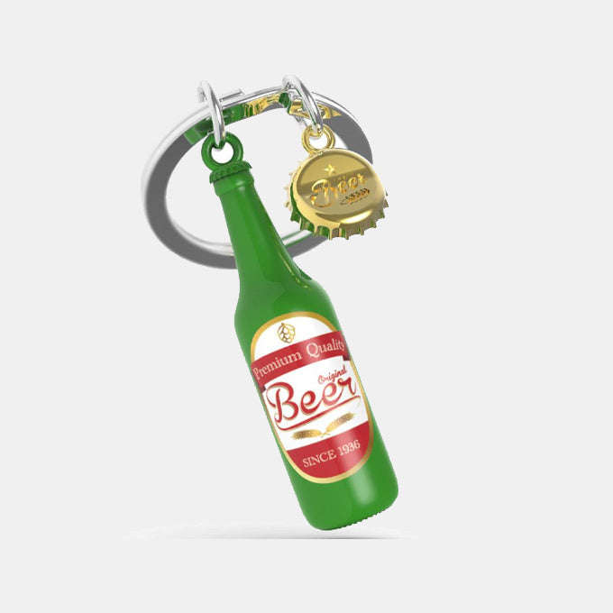 Miniature 3D Premium Quality Beer Bottle Charm Metal Keyring
