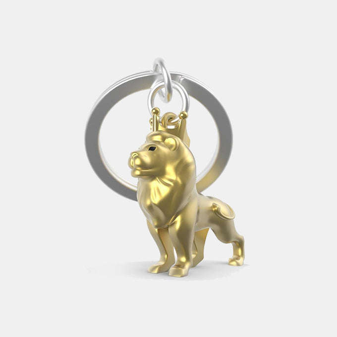 Miniature 3D King of the Jungle Golden Lion Charm Metal Keyring