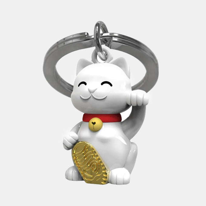 Miniature 3D Lucky Cat Charm Metal Keyring