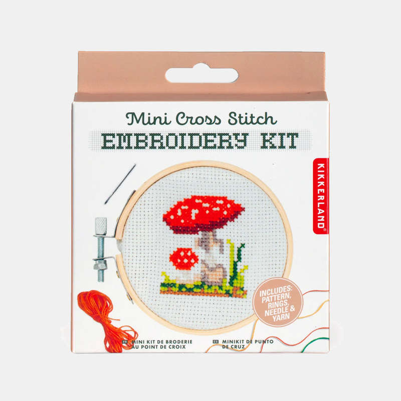 Crosstitch Embroidered Mushroom Bamboo Hoop Frame