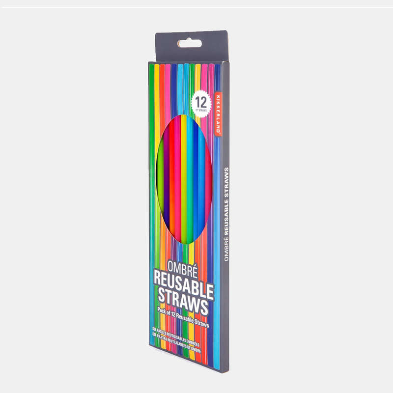 Pack Of 12 Reusable Plastic Gradient Straws