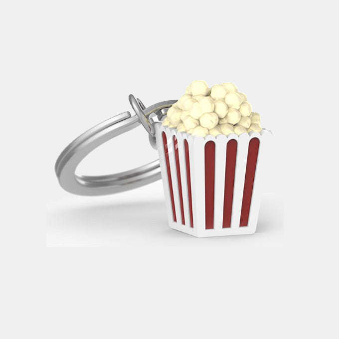 Miniature 3d Popcorn in a Bucket Charm Metal Keyring