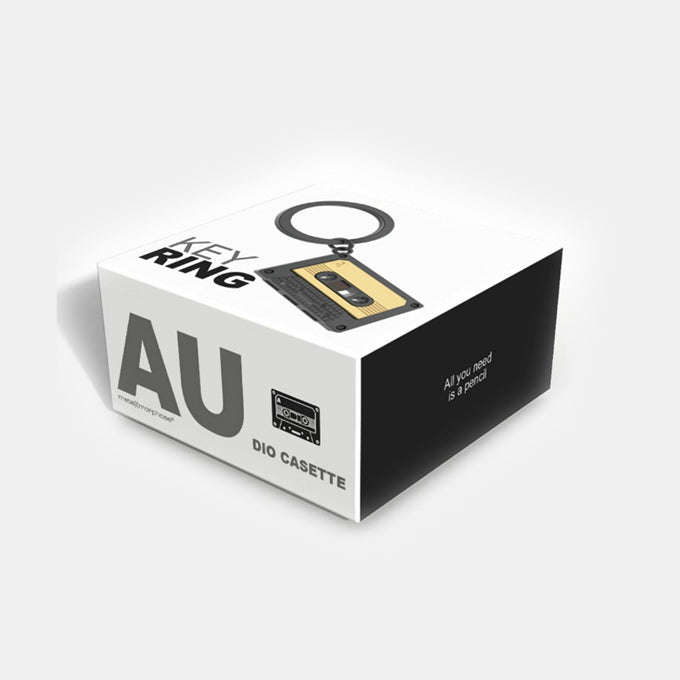 Miniature 3D Audio Tape Metal Keyring in Matt Gold