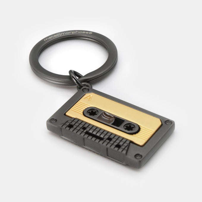 Miniature 3D Audio Tape Metal Keyring in Matt Gold