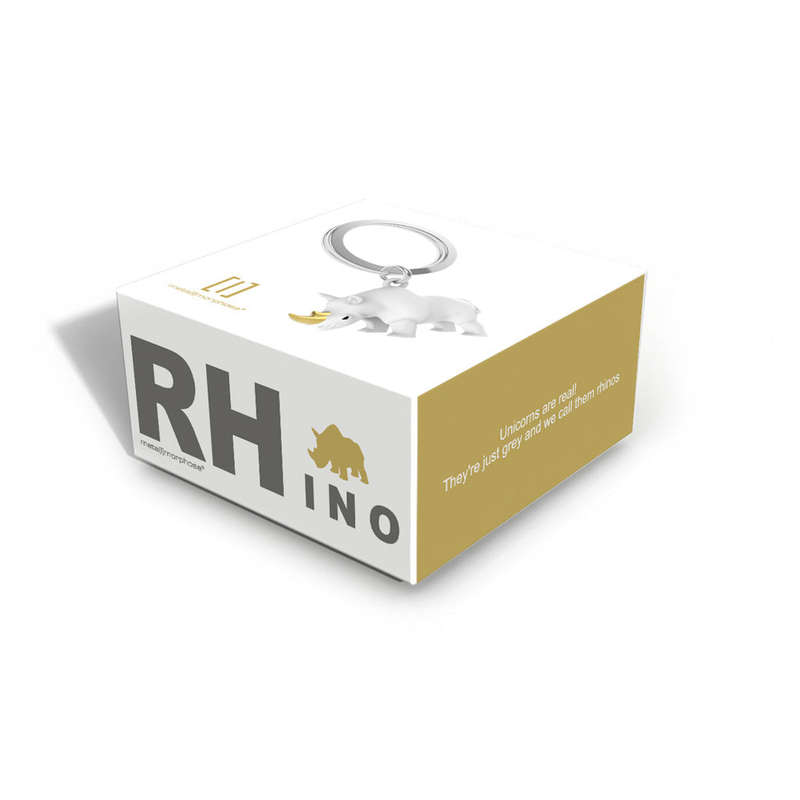Miniature 3d South African Black or White Rhino Metal Keyring
