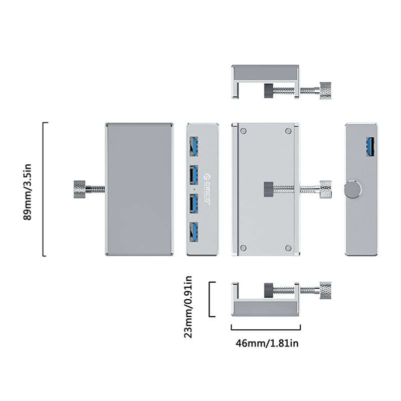 Orico 4 Port USB3.0 Clip-Type Hub Aluminium