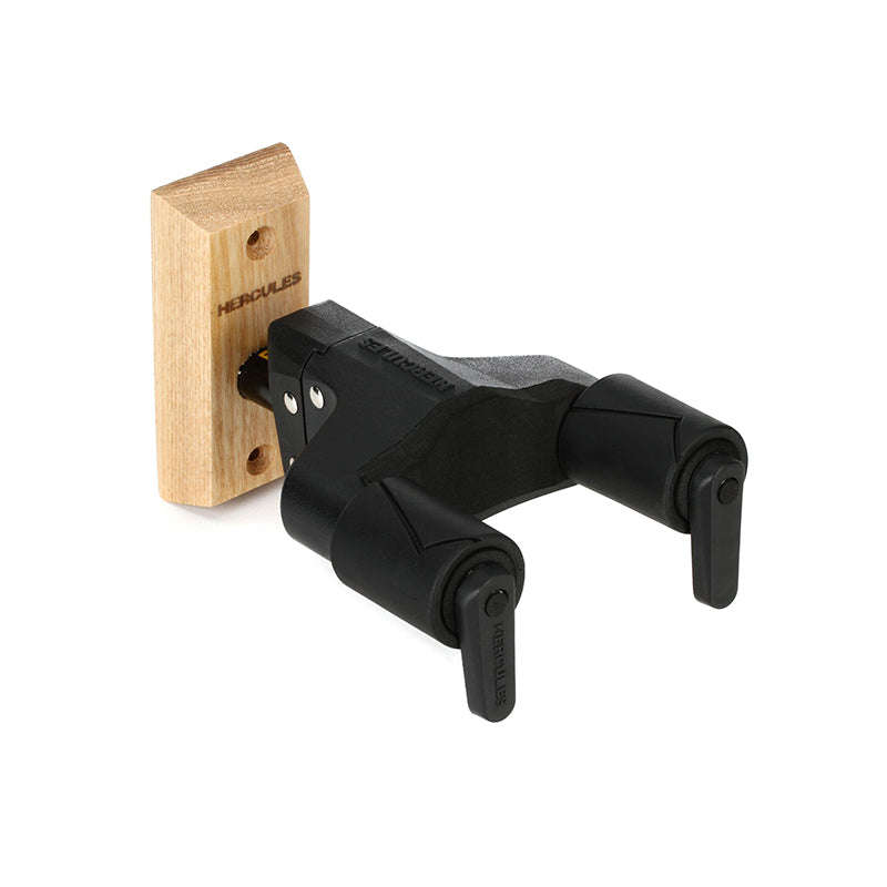 Hercules Stands GSP38WB & Short Arm Wood Base Guitar Wall Hanger with Auto Grip System - Natural