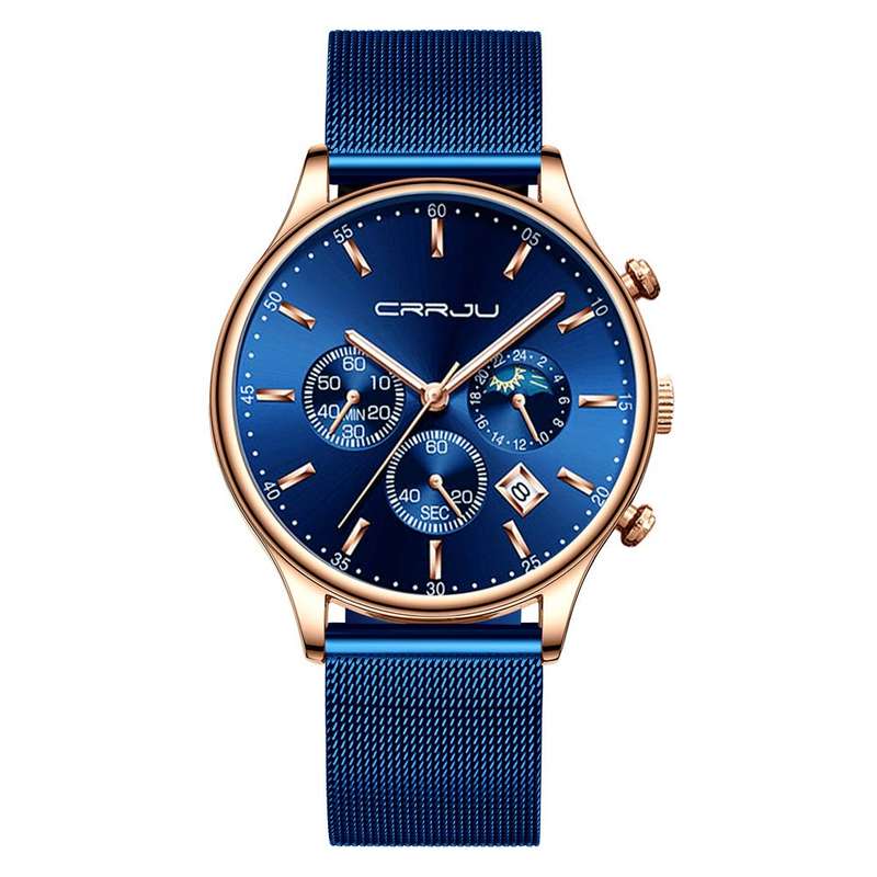 CRRJU Men's Watches Auto Date Chronograph Watch Men Sports Watches Waterproof 30M Full Steel Quar...