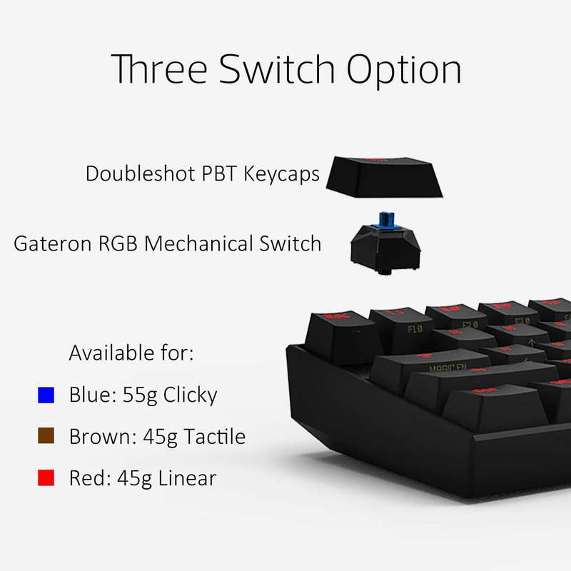 Anne Pro 2 Mechanical Gaming Keyboard 60% True RGB Backlit - Wired/Wireless Bluetooth 4.0 PBT Typ...