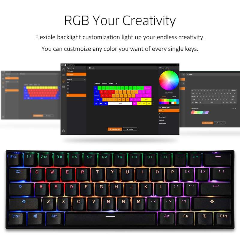 Anne Pro 2 Mechanical Gaming Keyboard 60% True RGB Backlit - Wired/Wireless Bluetooth 4.0 PBT Typ...