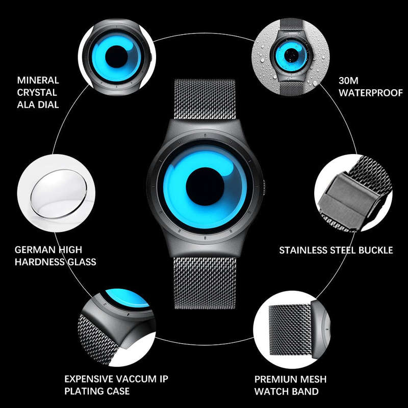 Mens Black Watches Men Waterproof Unique Design Cool Wrist Watch Stainless Steel Mesh Watch for M...
