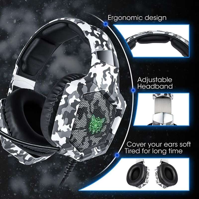 GSUMMER Gaming Headphones, Glowing Gaming Headphones with Wheat Noise Cancelling Headphones, Camo...