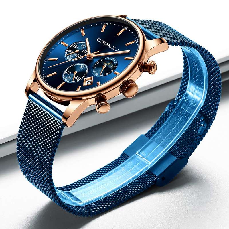 CRRJU Men's Watches Auto Date Chronograph Watch Men Sports Watches Waterproof 30M Full Steel Quar...