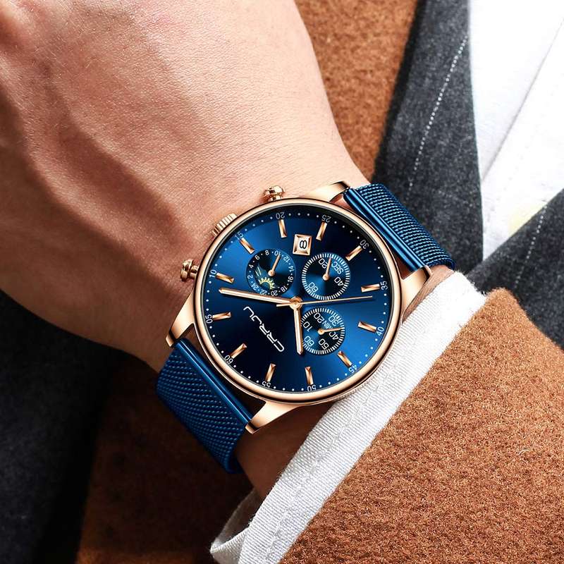 CRRJU Men's Watches Auto Date Chronograph Watch Men Sports Watches Waterproof 30M Full Steel Quar...