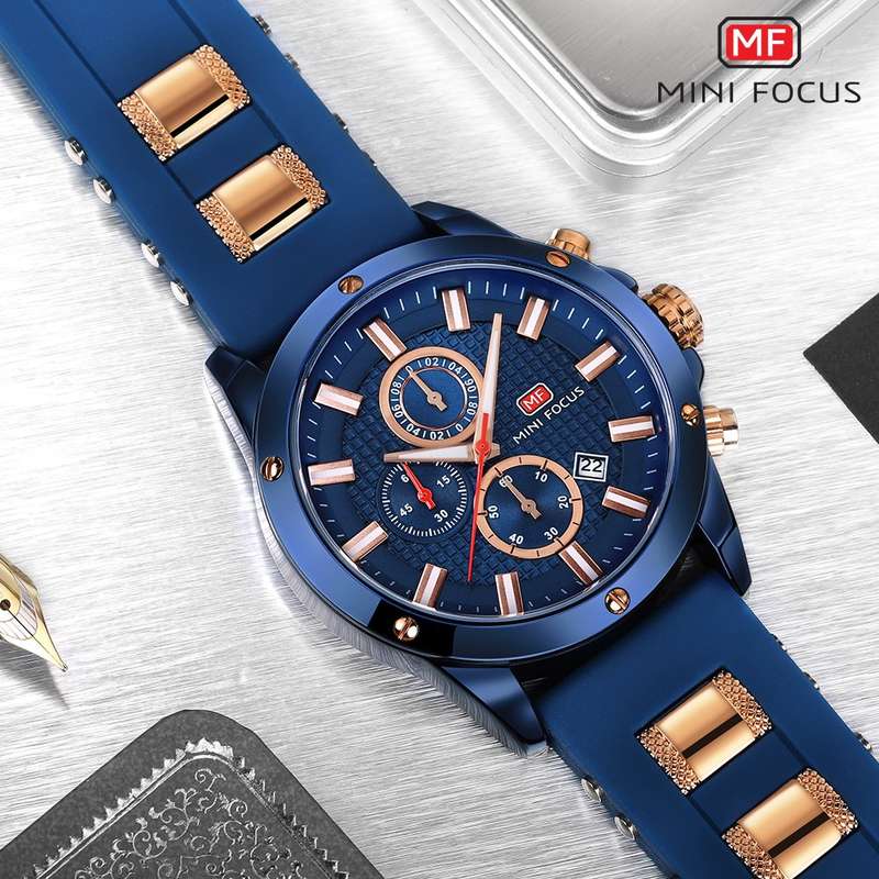 Men's Watches, MINI FOCUS Waterproof Sports Watches for Men, Casual Quartz Wrist Watch with Silic...