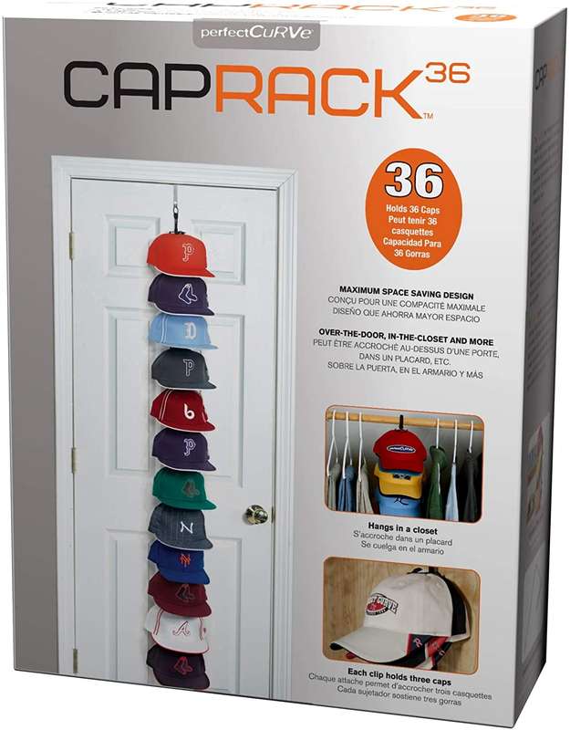 Perfect Curve Cap Rack System - Baseball Cap Organizer (Holds 36 Caps, Black)