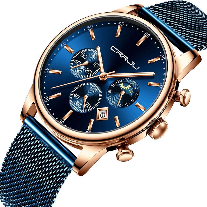 CRRJU Men's Watches Auto Date Chronograph Watch Men Sports Watches Waterproof 30M Full Steel Quar...
