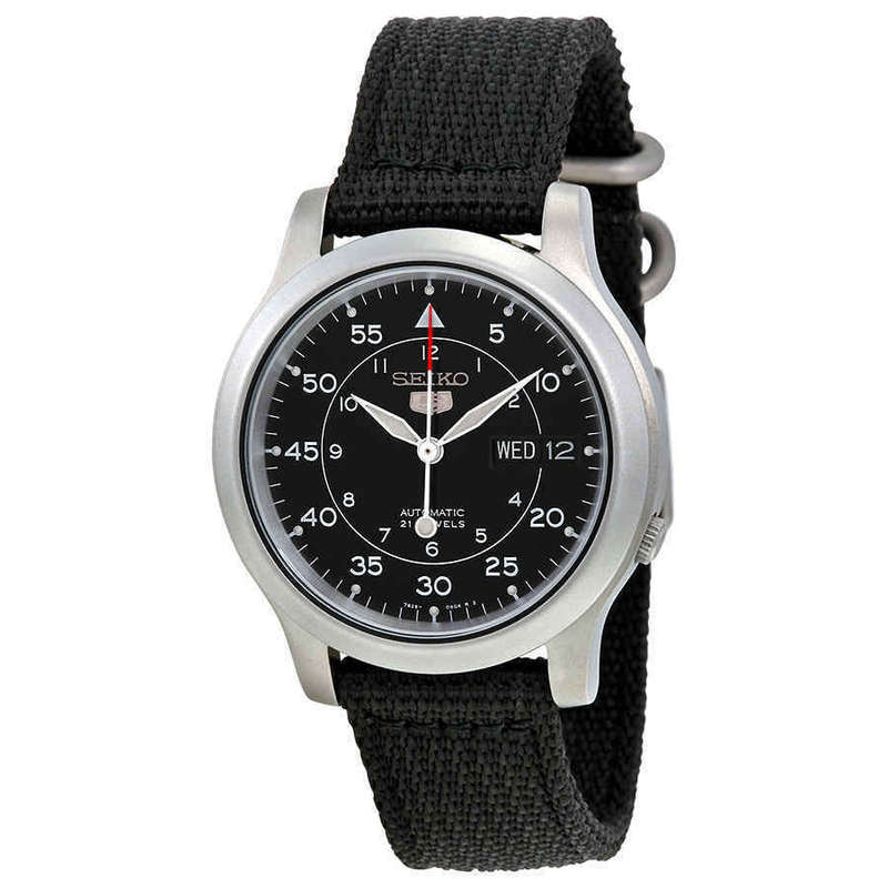 Seiko 5 Black Dial Black Canvas Automatic Men's Watch SNK809