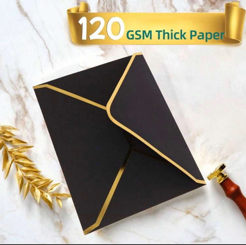 50pc Black Envelopes with Gold foil edging