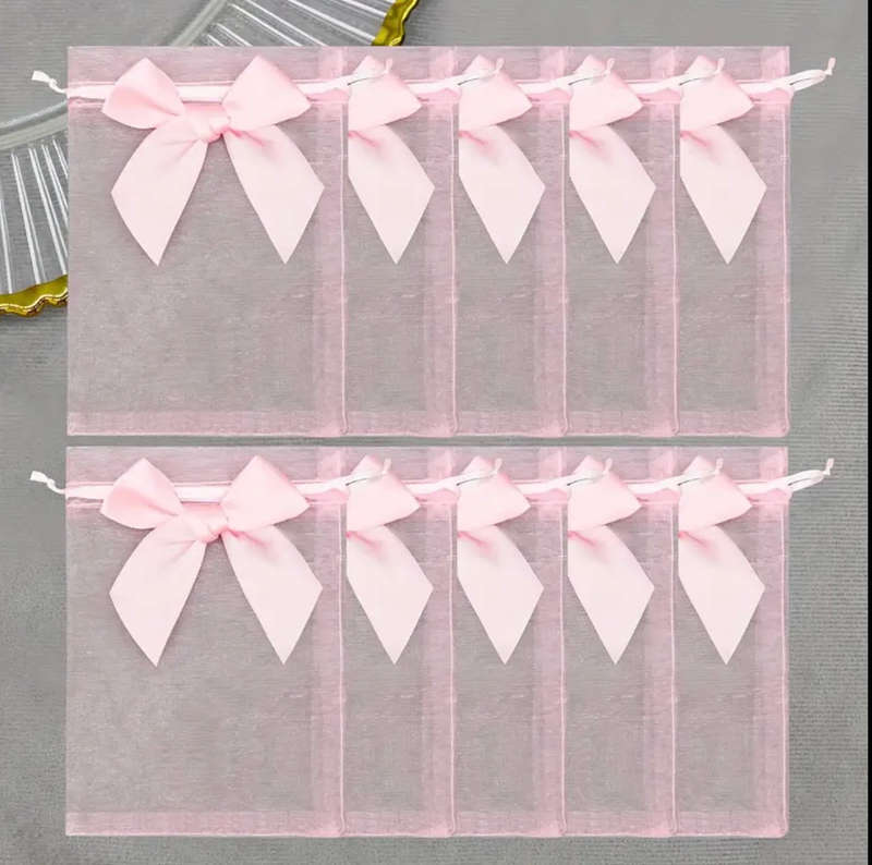 Pink organza bags with bow (10)