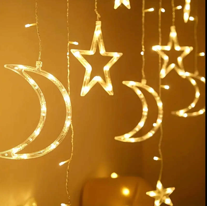Gold Moon & stars LED fairy lights