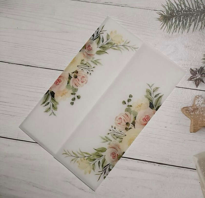 Emerald Green Floral Vellum invitation Envelope Set