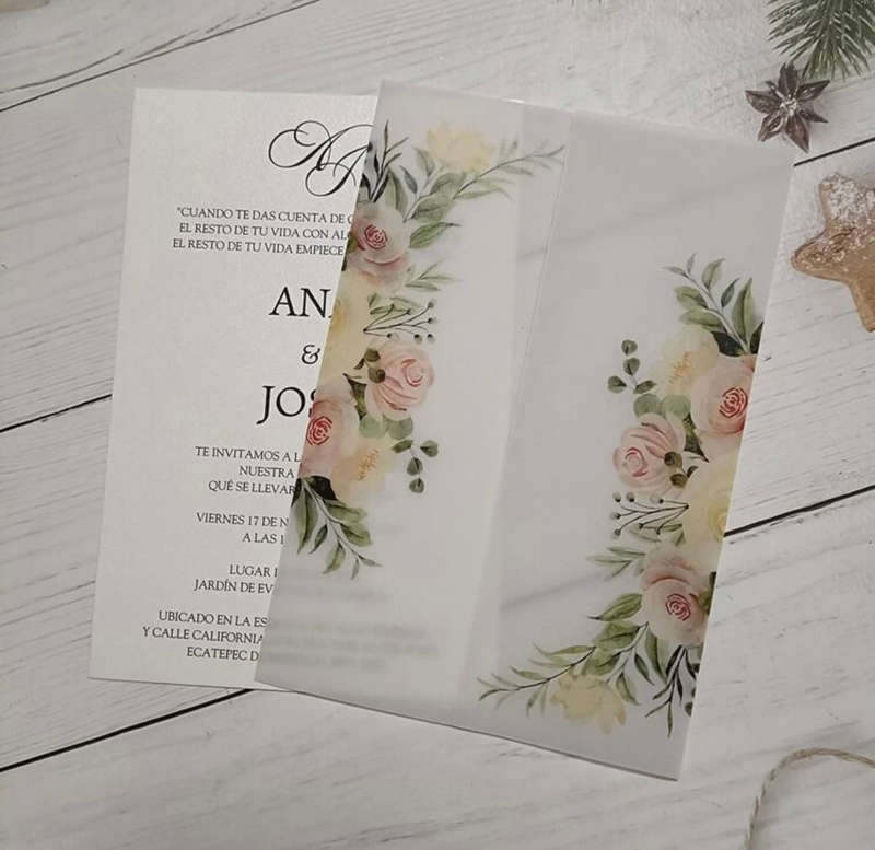 Emerald Green Floral Vellum invitation Envelope Set