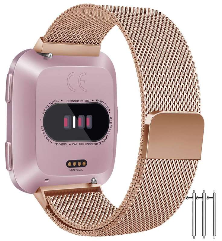Linxure Milanese Fitbit Versa Strap - Large - Rose Gold