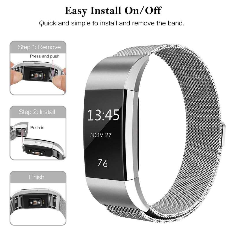 Linxure Milanese Strap for the Fitbit Charge 2 - Large - Silver