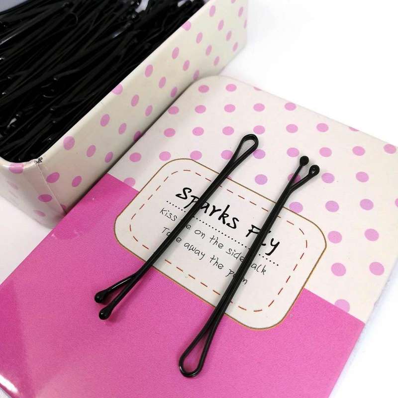 Black Hairgrips in Metal Case (100) - Pink & White