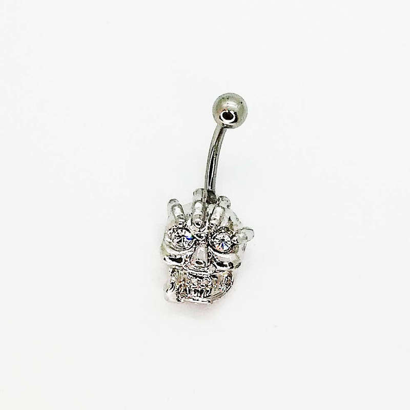 Silver Skull Diamante Belly Ring