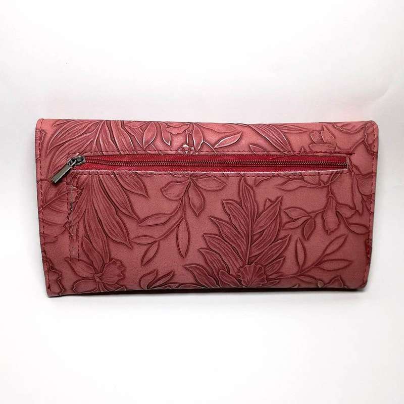 Ladies Wallet Embossed Floral - Currant Red