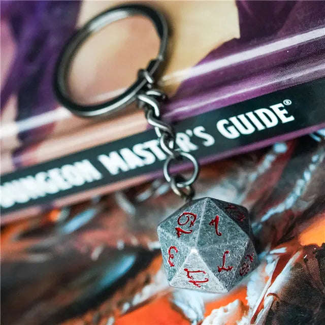 D20 Metal Keychain | Silver Red