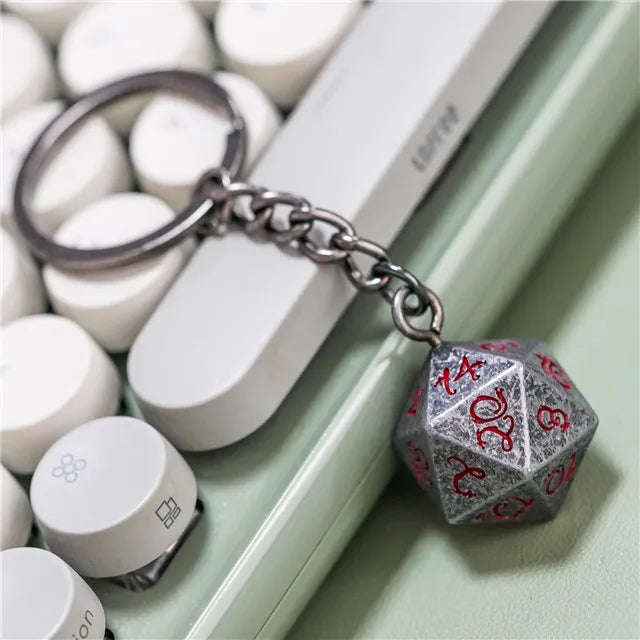D20 Metal Keychain | Silver Red