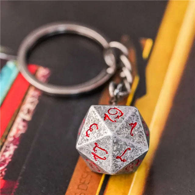 D20 Metal Keychain | Silver Red