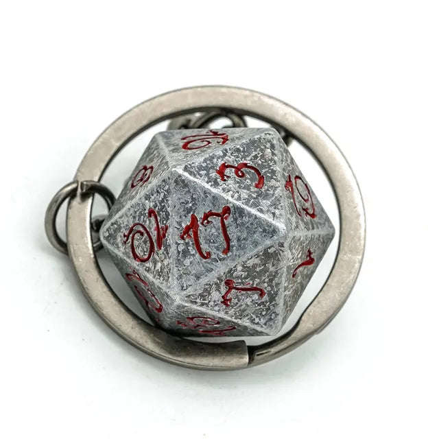 D20 Metal Keychain | Silver Red