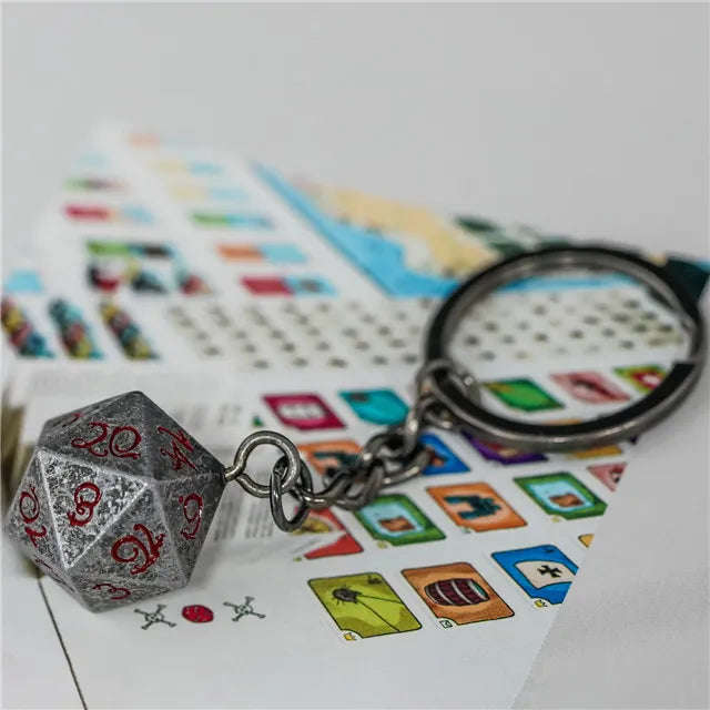 D20 Metal Keychain | Silver Red