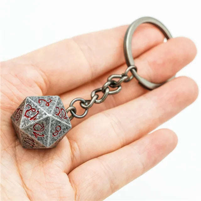 D20 Metal Keychain | Silver Red