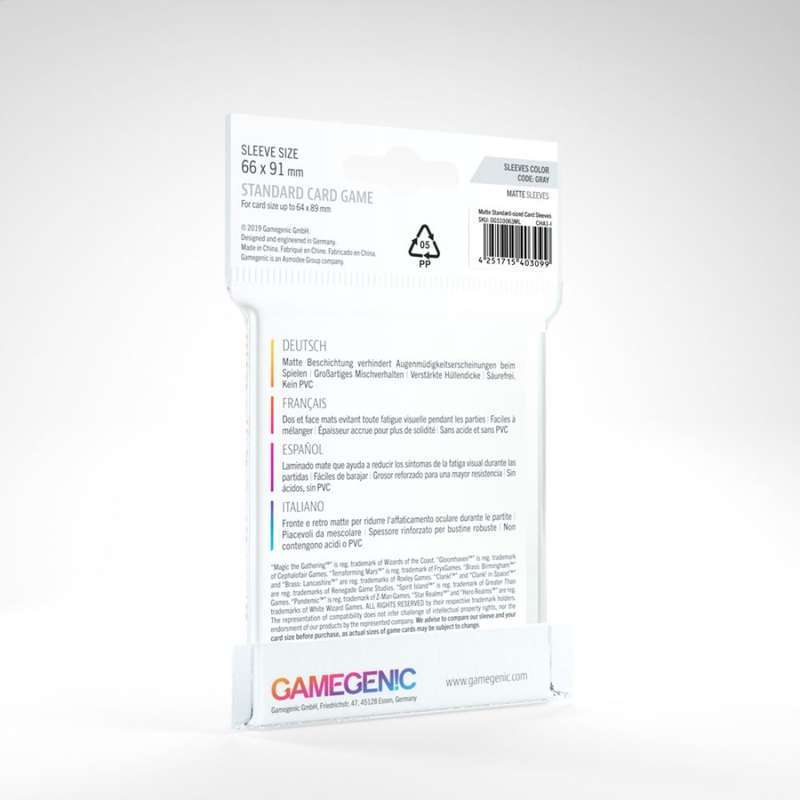 Gamegenic MATTE Sleeves: Standard Card Game (GREY)