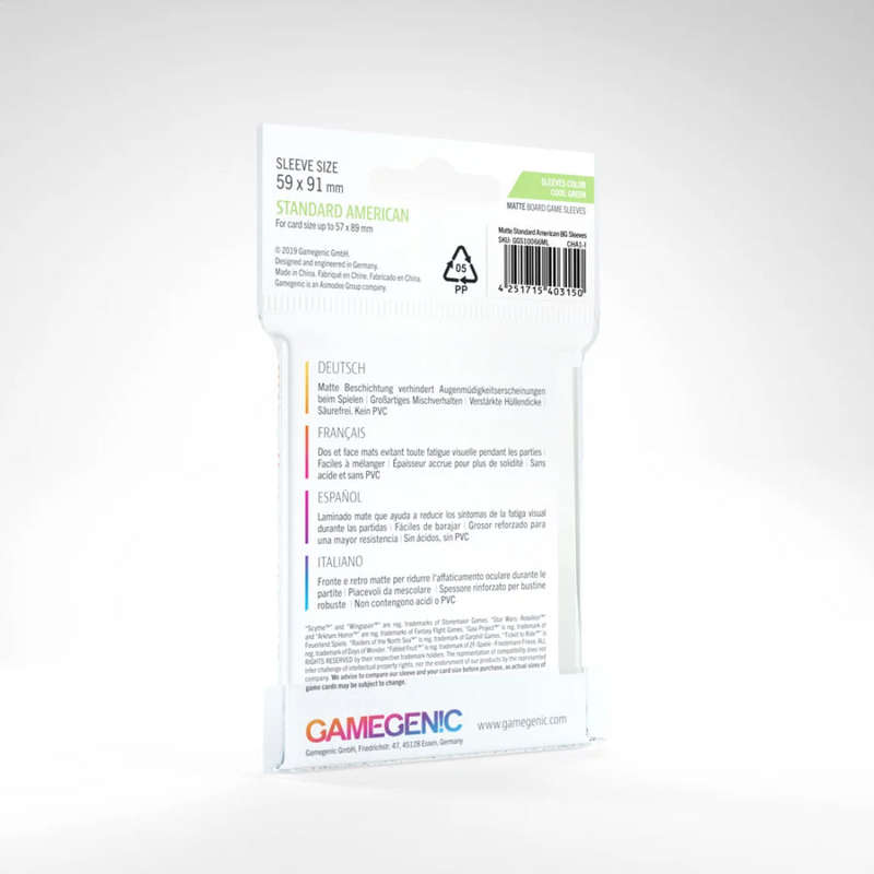 GameGenic - MATTE Sleeves: 59mm x 91mm (Green)