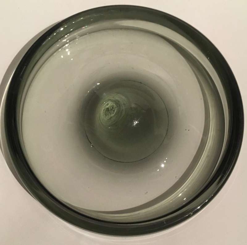 Holmegaard Per Lutken smokey grey glass 'Fried Egg" signed Art glass hand blown bowl 1950s PL 17970