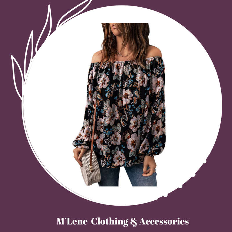 Ladies Off the Shoulder Blouse - Black Floral