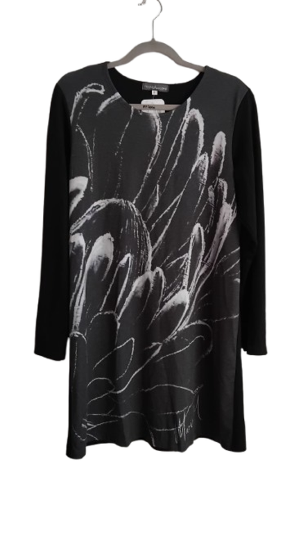Black Winter Dress with Protea Print - XL