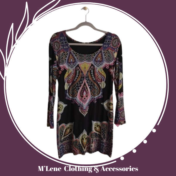 Black Dress with Paisley Print - L