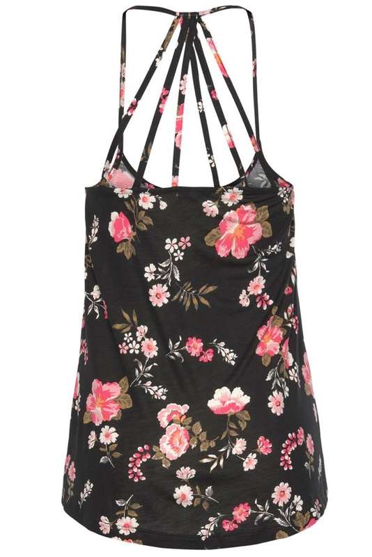 Black Floral Spaghetti Straps Strappy Back Top